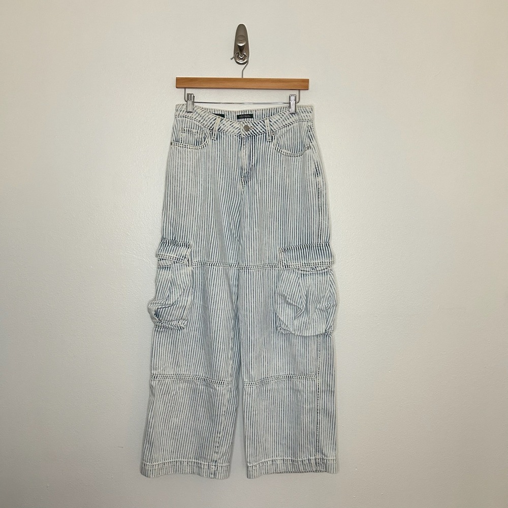 Wild Fable Striped Mid-Rise Baggy Cargo Jeans Blue White Sz 6/R